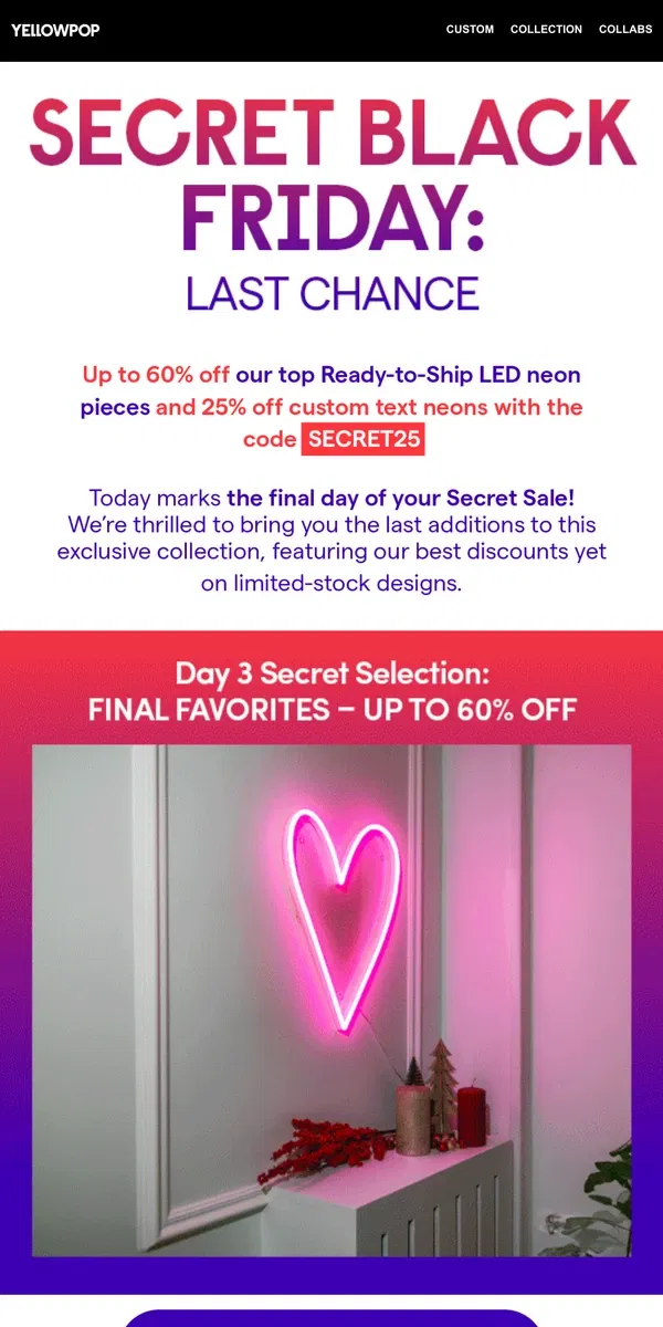 Email from Yellowpop. Final chance to save BIG this Black Friday!