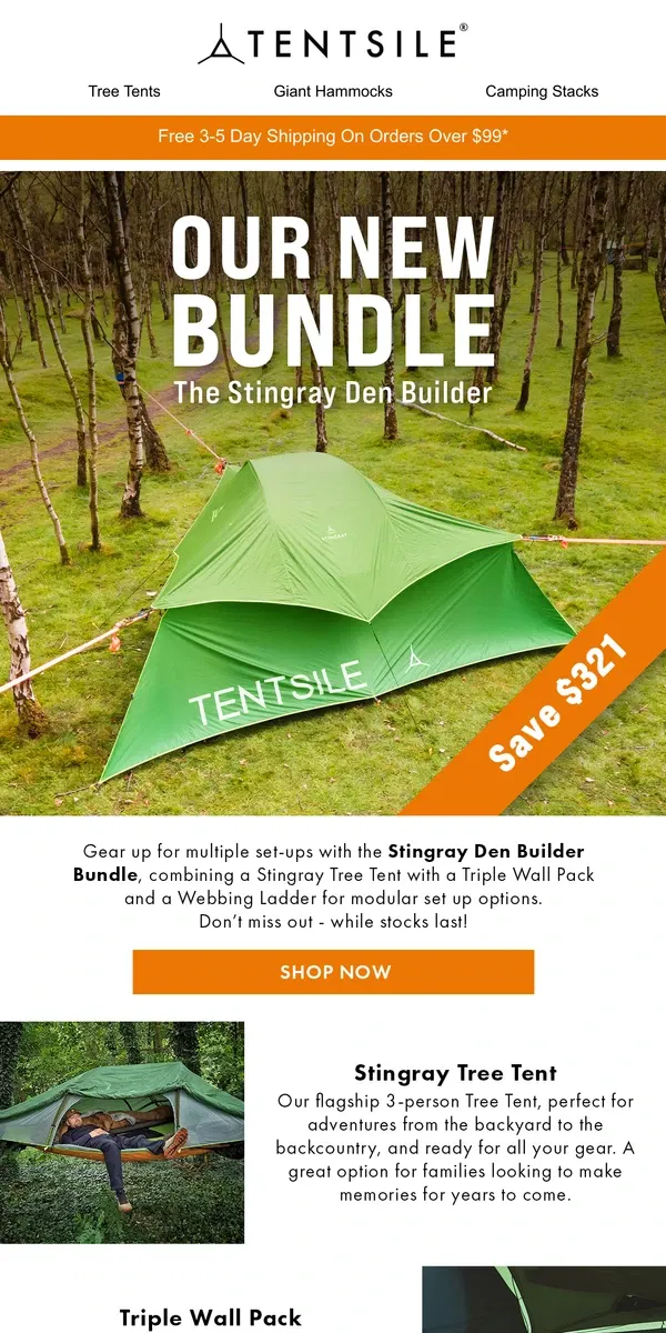 Email from Tentsile. NEW Stingray Den Bundle 🌲