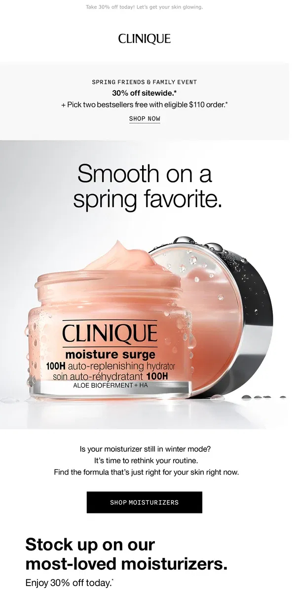 Email from Clinique. Moisturizers just right for spring.