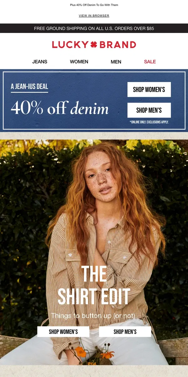 Email from Lucky Brand. The Spring Shirt Edit