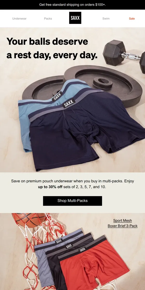 Email from SAXX Underwear. Shop multi-packs, save up to 30%