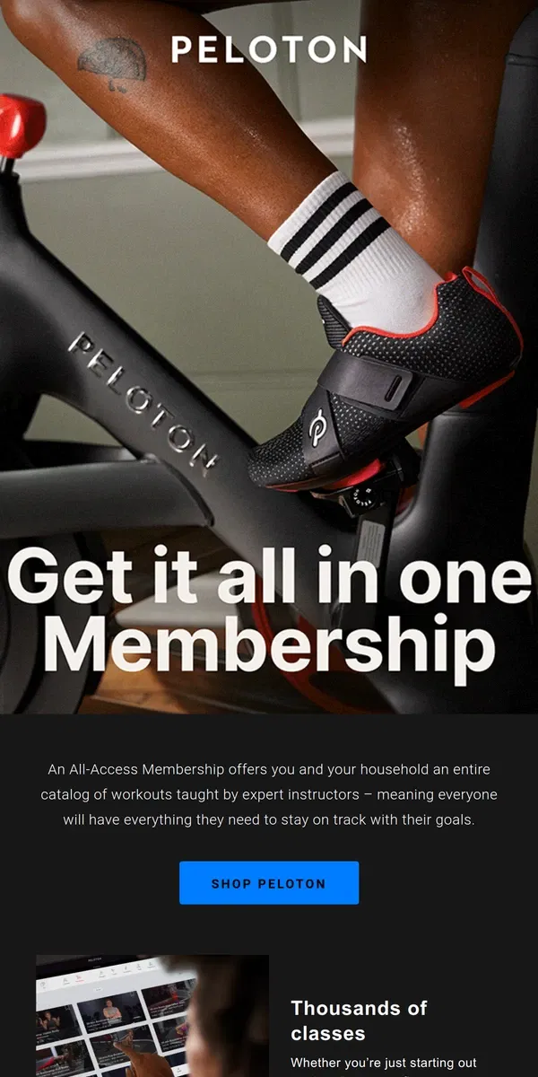 Email from Peloton. One monthly cost. Endless possibilities.