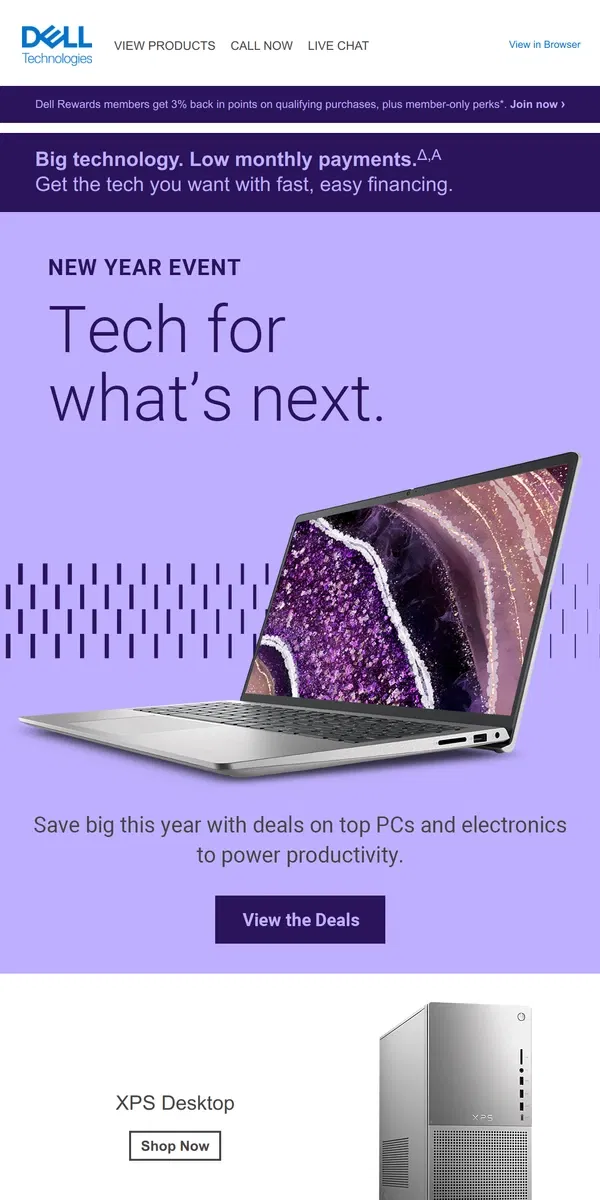 Email from Dell. New year. New ways to save on PCs and more.