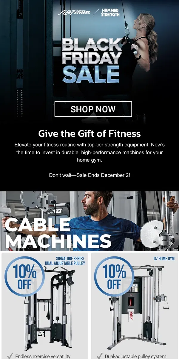 Email from Life Fitness. Unleash Your Power: Premium Strength Equipment for Black Friday!