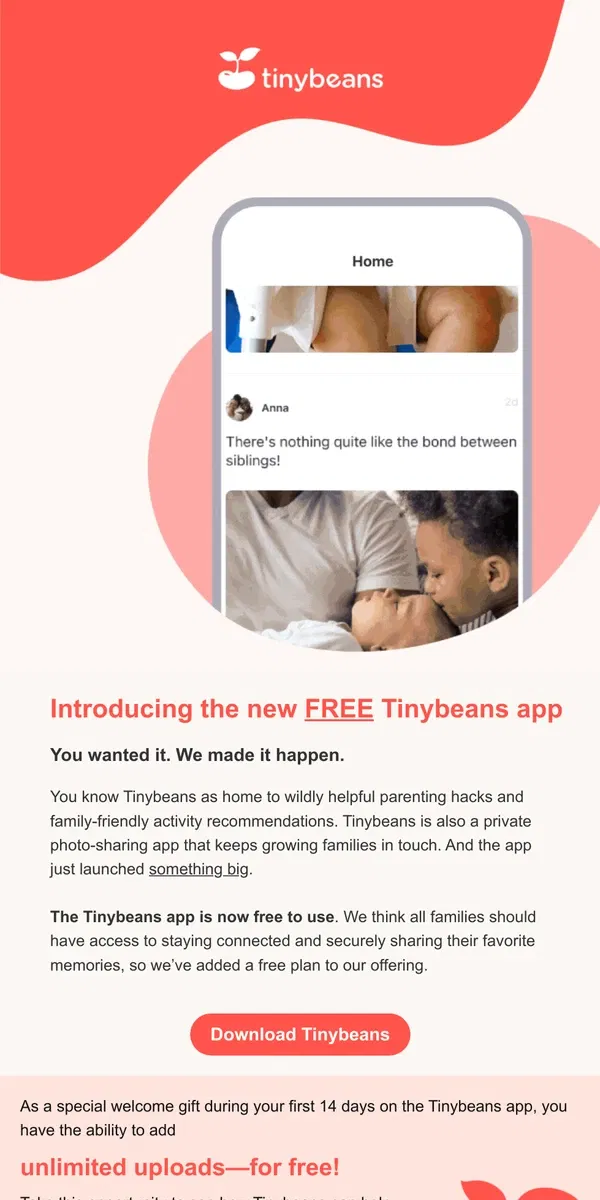 Email from Tinybeans. Privately share your family photos