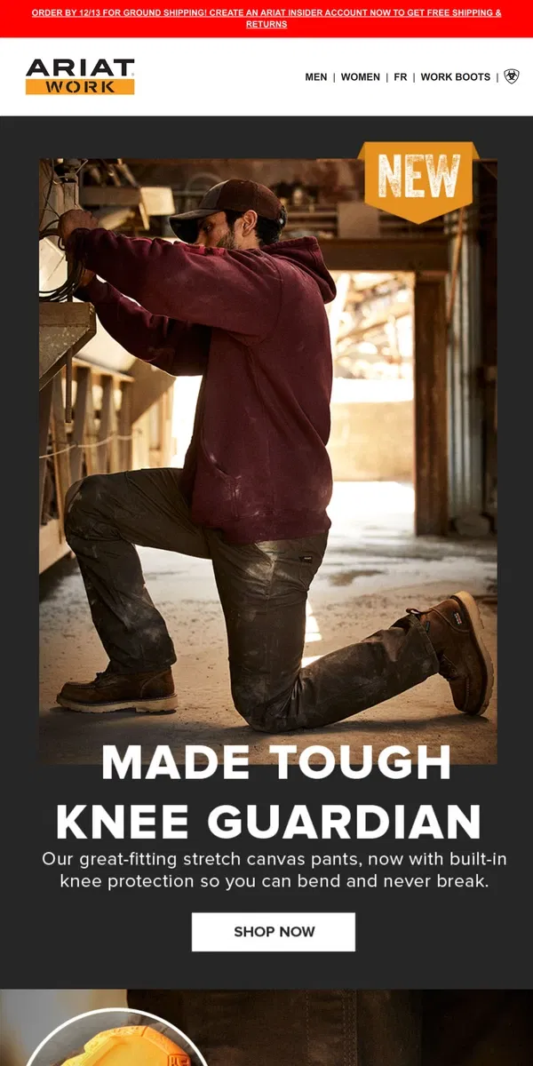 Email from Ariat. New Styles, Same Great-Fitting Work Pants