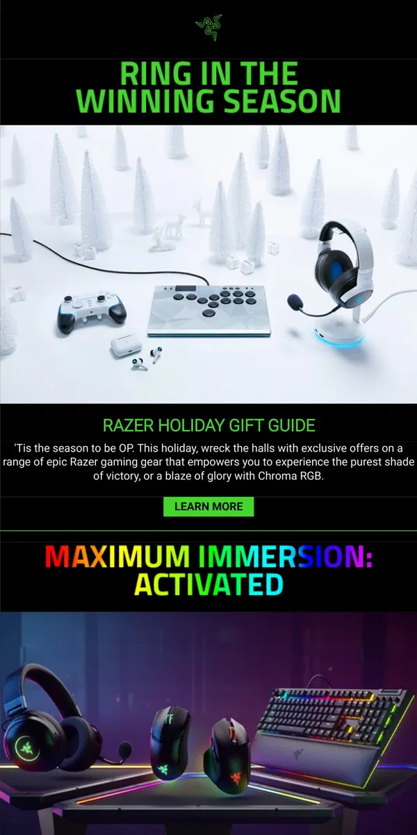 Email from Razer. Razer Holiday Gift Guide: Your Festive Gaming Frenzy Awaits