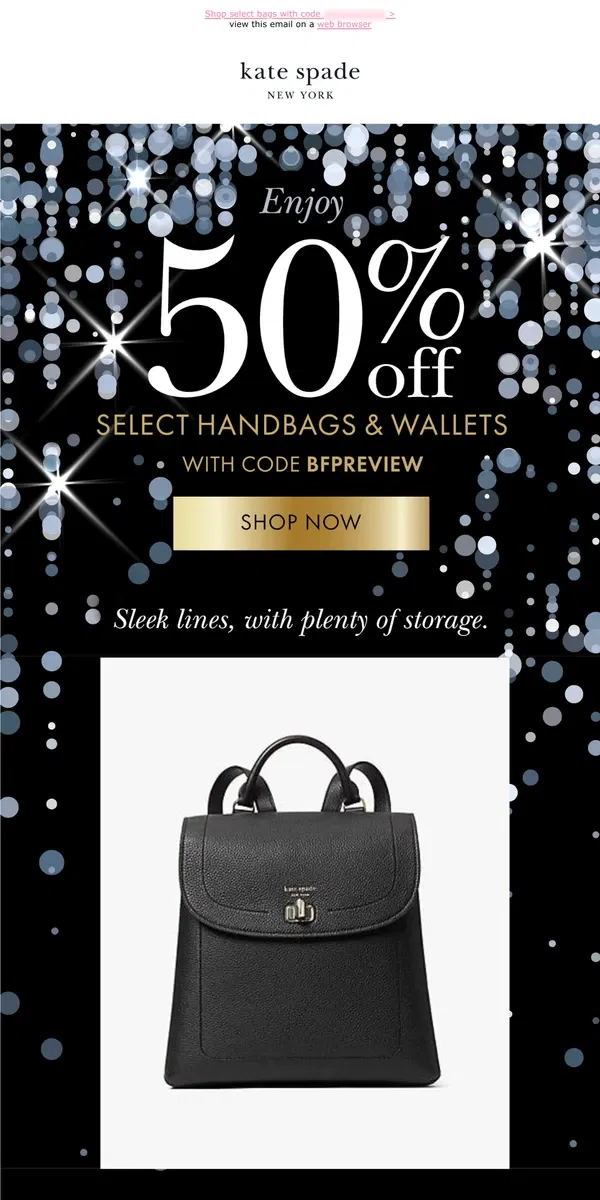 Email from Kate Spade. Now 50% off: meet your new essential