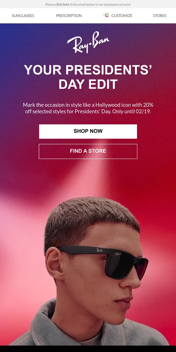 Email from Ray-Ban. 20% off selected styles ends soon