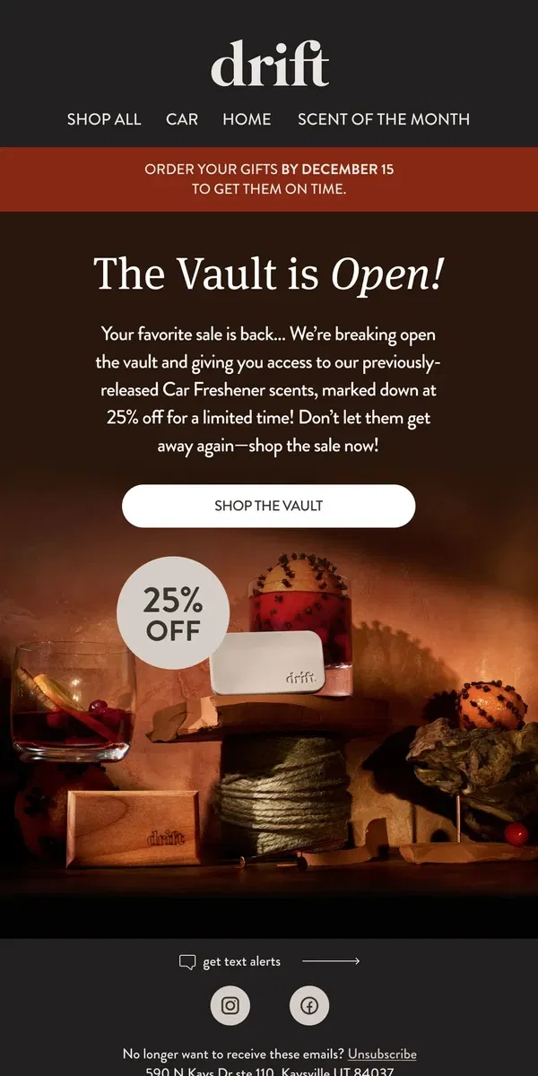 Email from drift.. WE’RE OPENING THE VAULT! 25% OFF!