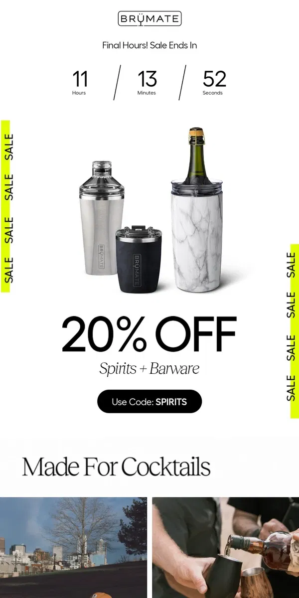 Email from BruMate. Last Call! 🗣️20% Off Spirits + Barware