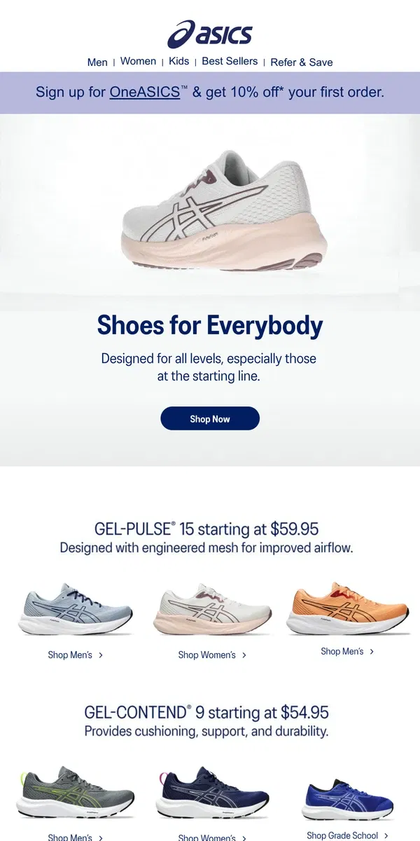 Email from ASICS. ASICS tech for less