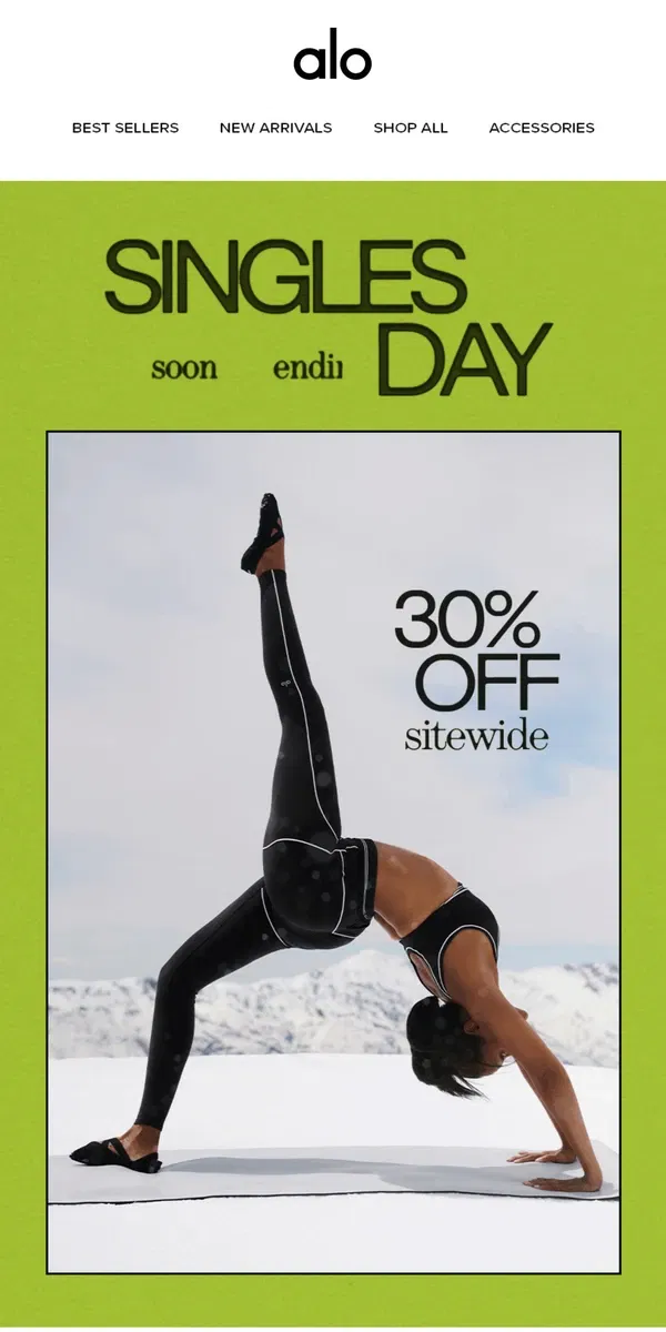 Email from Alo Yoga. Ends tomorrow: 30% off sitewide