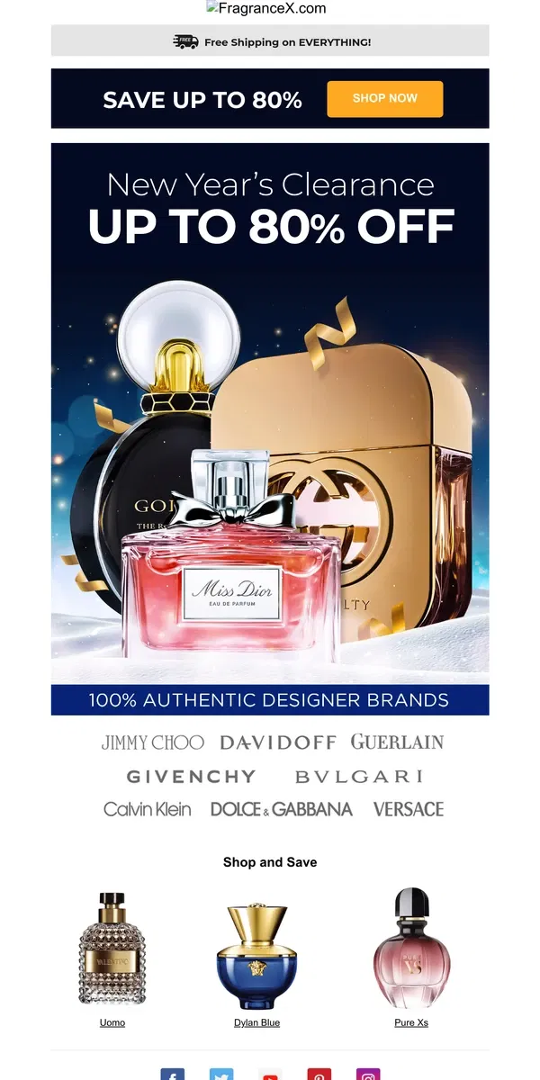 Email from FragranceX.  Everything  Up to 80% Off New Year’s Clearance