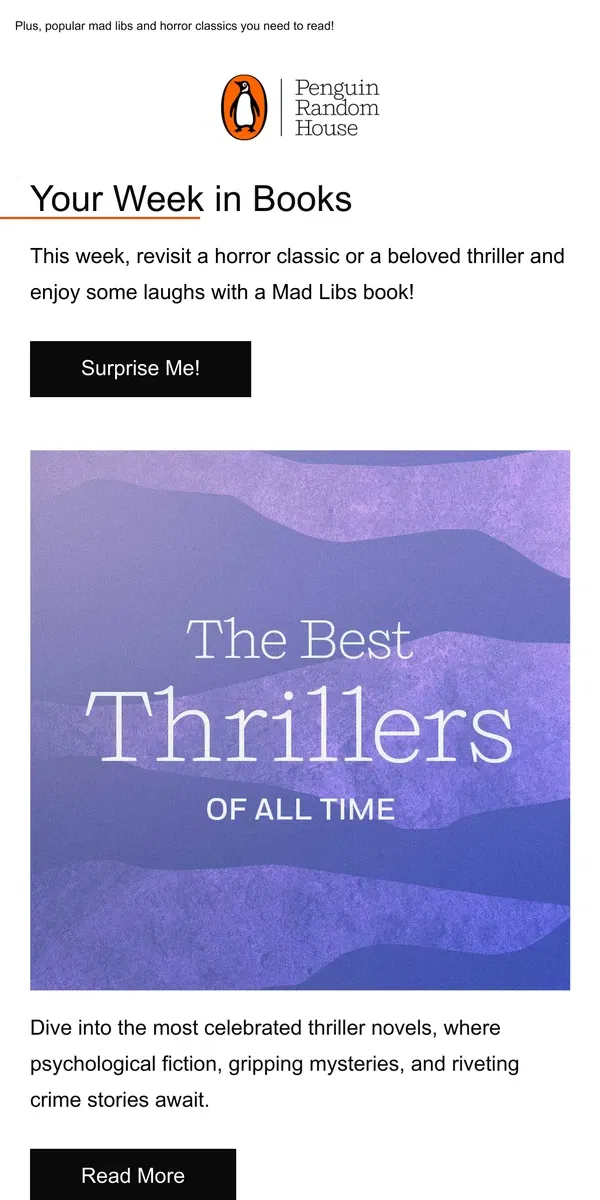 Email from Penguin Random House. Your Week in Books: Best Thrillers of All Time