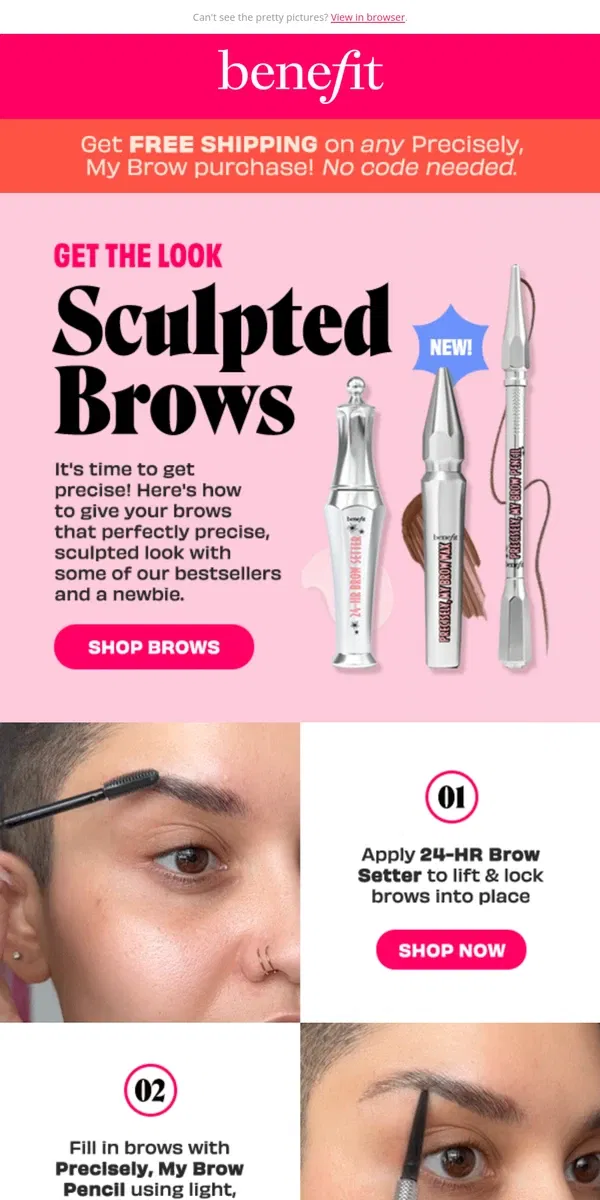 Email from Benefit Cosmetics. How to: sculpted brows