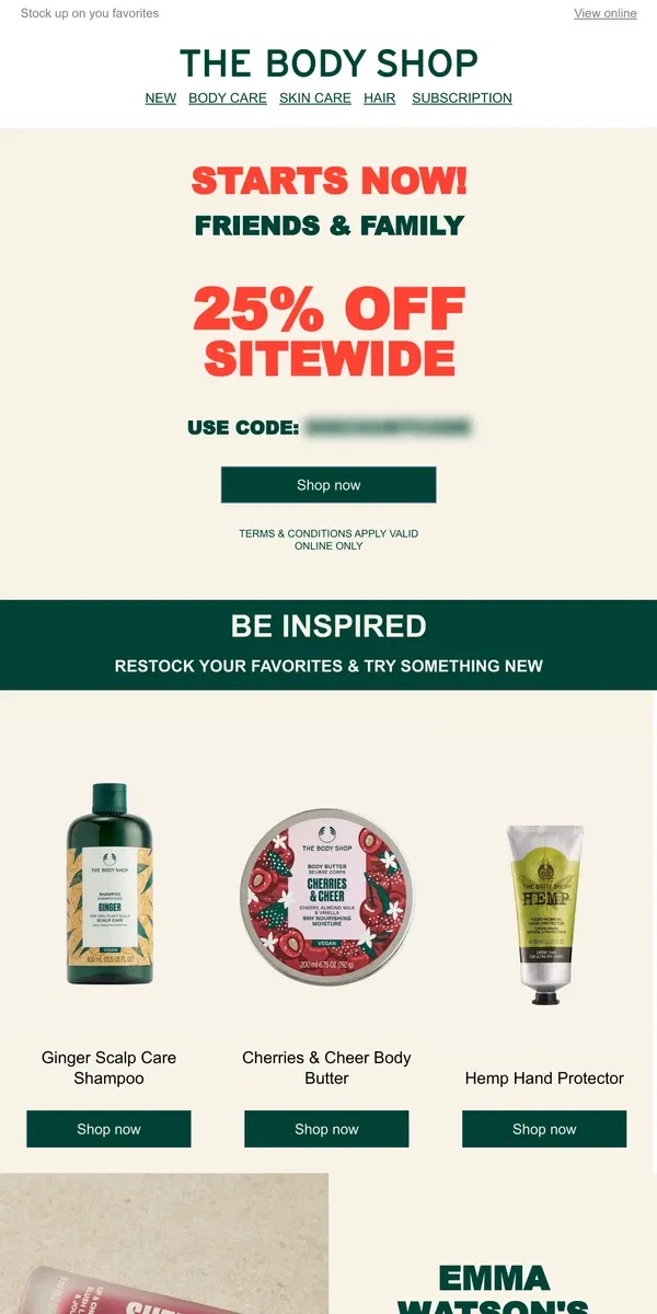 Email from The Body Shop. STARTS NOW: 25% OFF SITEWIDE 🙌