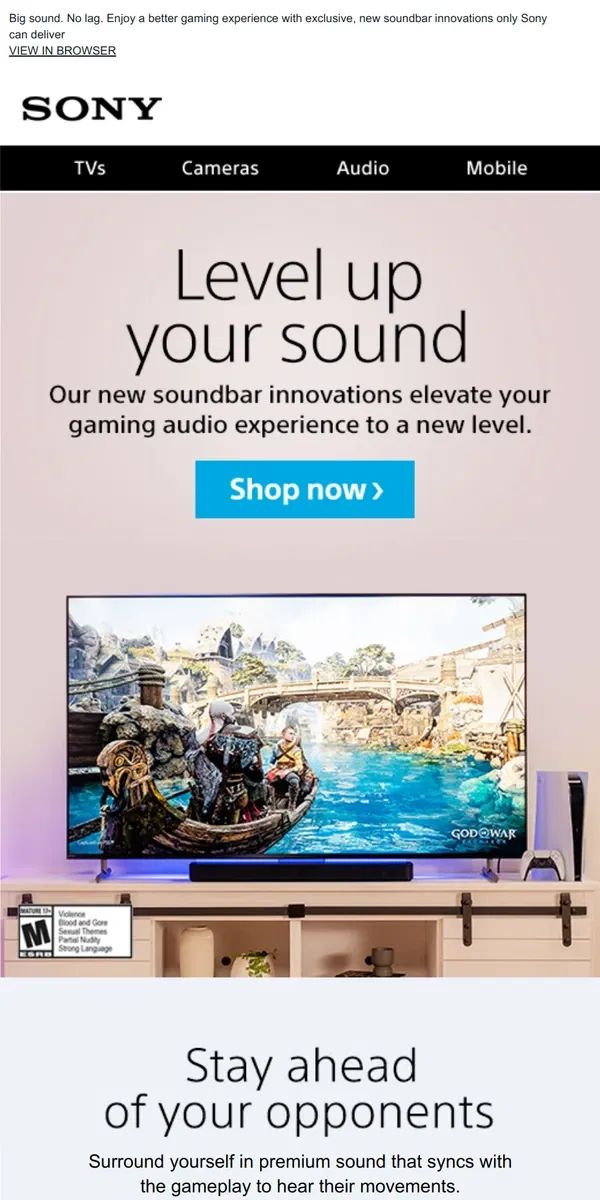 Email from Sony. Elevate Your Gaming Audio Experience