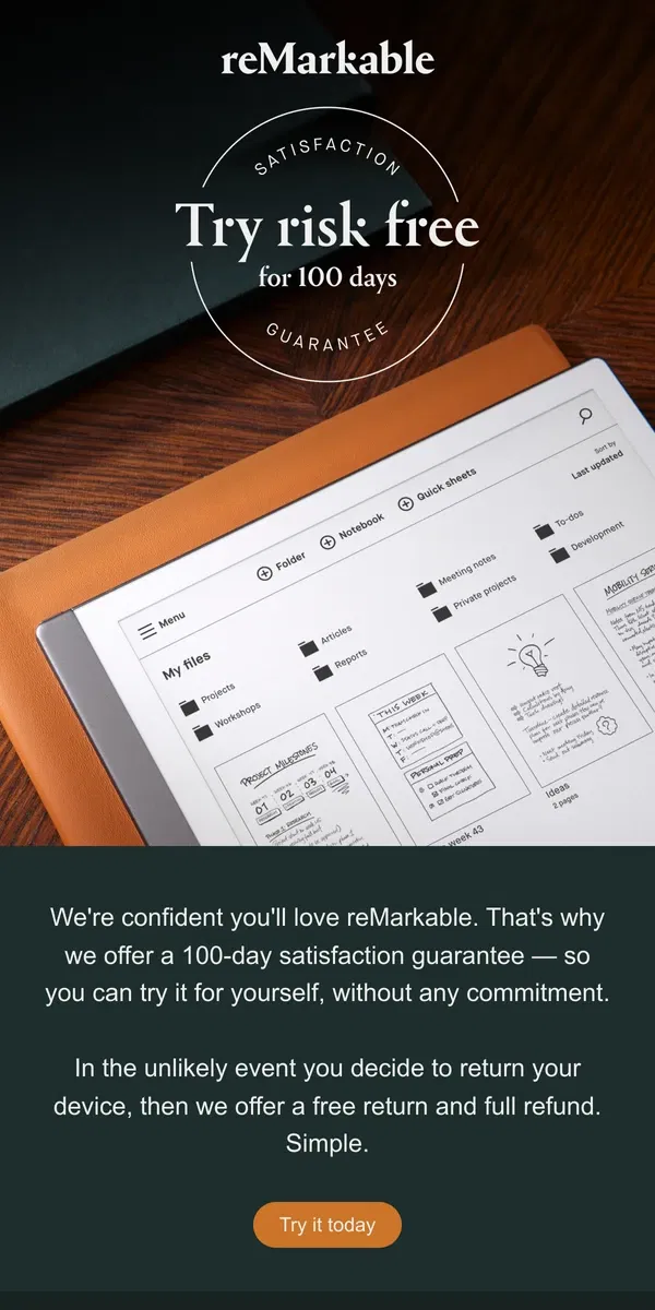 Email from reMarkable. Try reMarkable for 100 days.