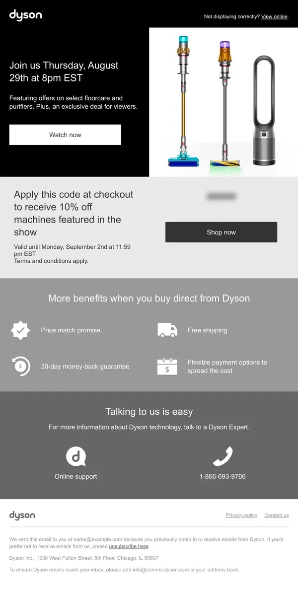 Email from Dyson. You can still watch the Dyson Live Event