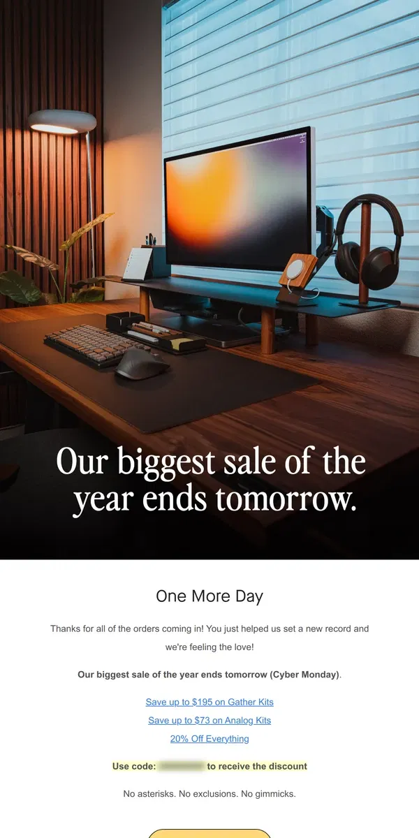 Email from Ugmonk. ☝️ One more day to save up to $195 on Gather, Analog, & More