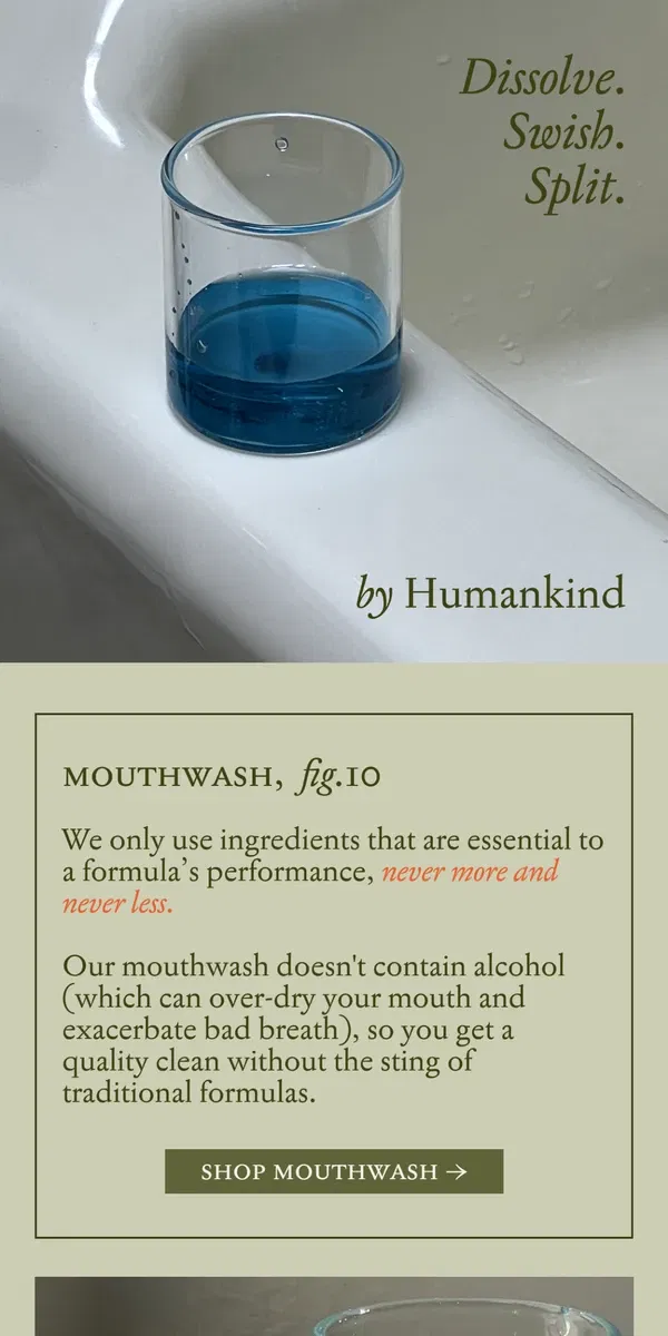 Email from by Humankind. Dissolving mouthwash –