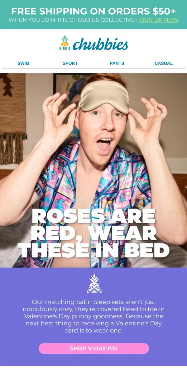 Email from Chubbies Shorts. ROSES ARE RED 🌹