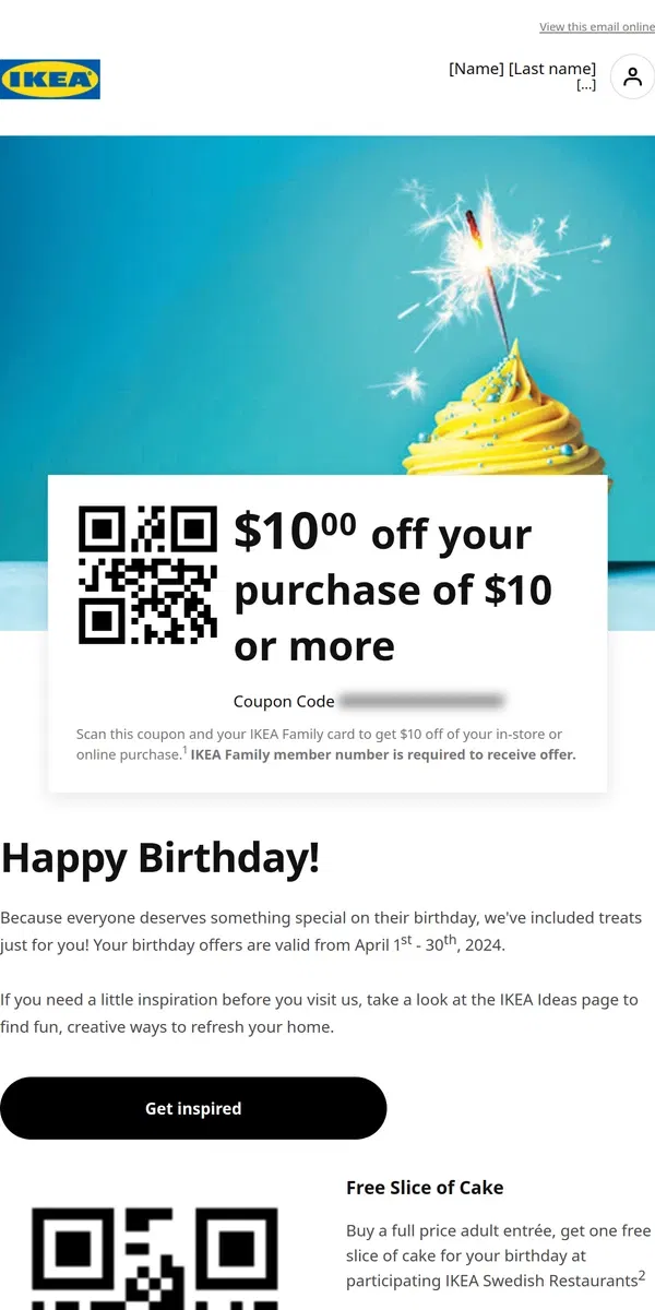 Email from IKEA. Happy Birthday from IKEA Family!