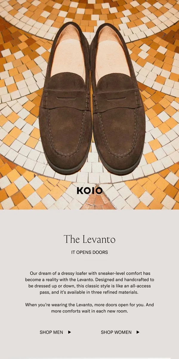 Email from Koio. The Levanto has arrived