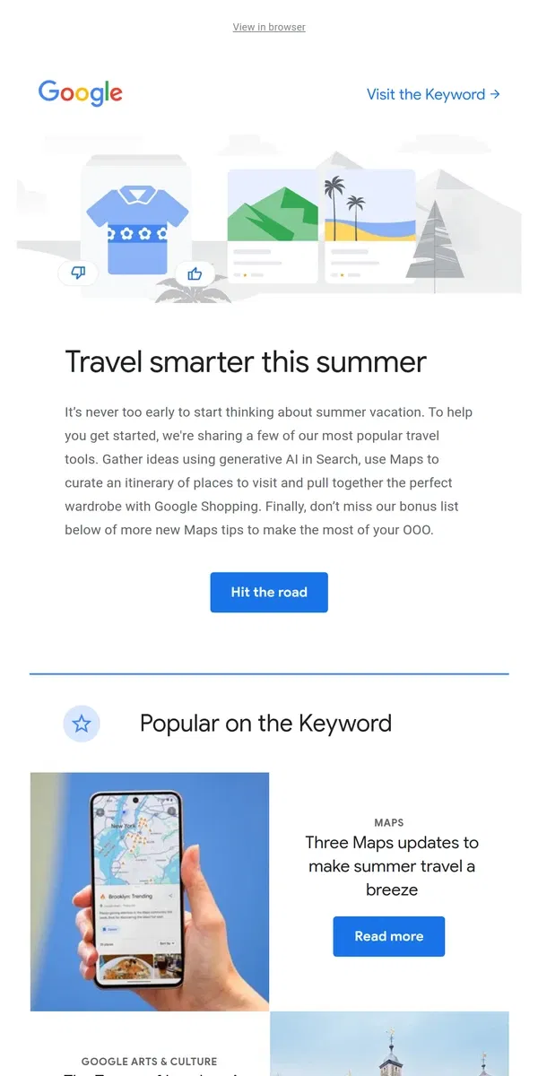 Email from Google. 6 tips for planning summer travel