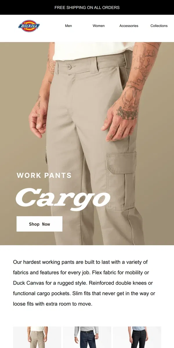 Email from Dickies. 874s, Cargos, and Double Knee Work Pants