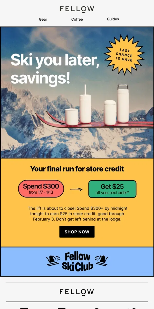 Email from Fellow. Don’t miss out on store credit!