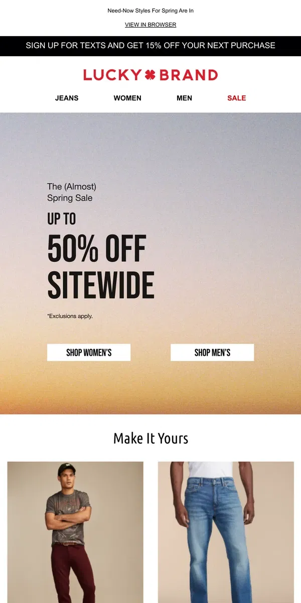 Email from Lucky Brand. Have You Shopped Up To 50% Off Yet?