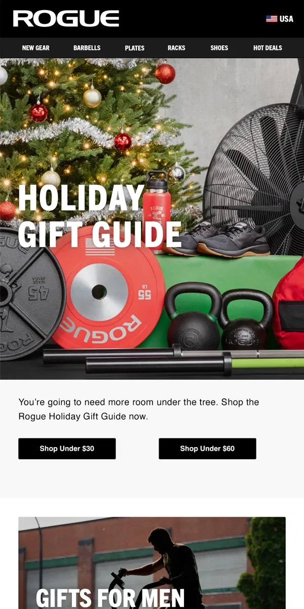 Email from Rogue Fitness. 2023 Holiday Gift Guide