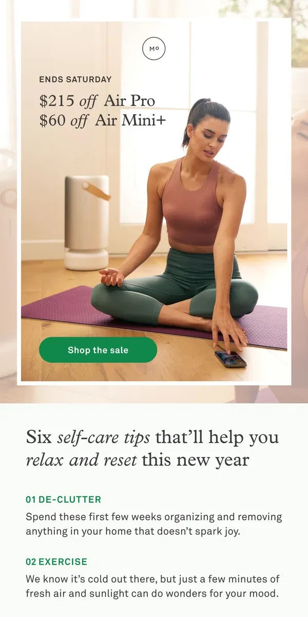 Email from Molekule. Inside: 6 tips for self-care