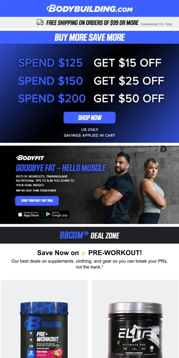 Email from Bodybuilding.com. 🚨 Save Now on PRE-WORKOUT! 🚨 + 8 Benefits To Working Out In The Morning
