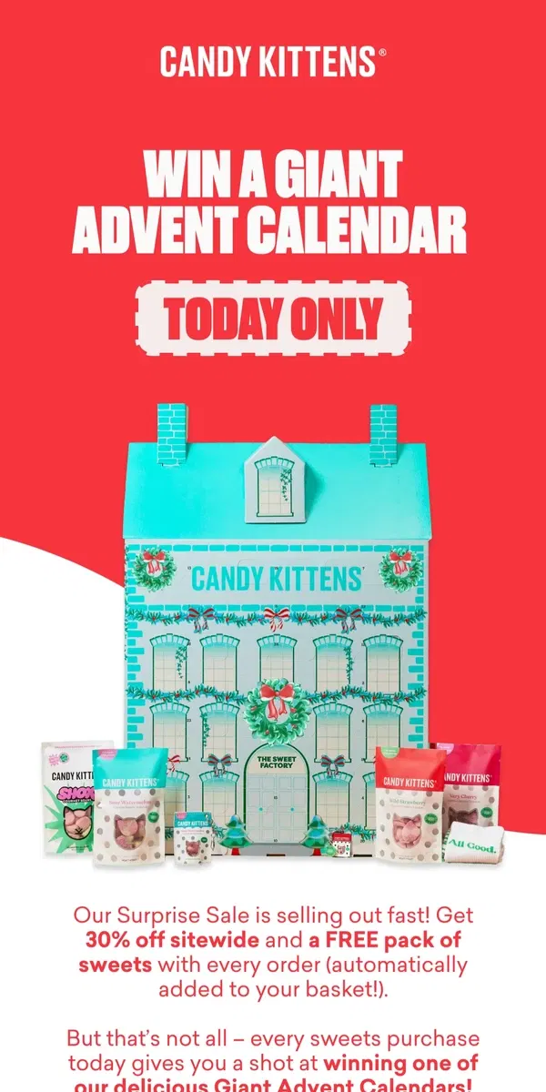 Email from Candy Kittens. Win a Giant Advent Calendar Today Only 🎉