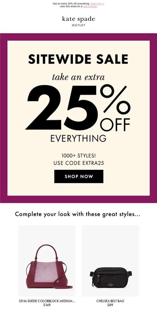 Email from Kate Spade. Hello, sitewide savings!