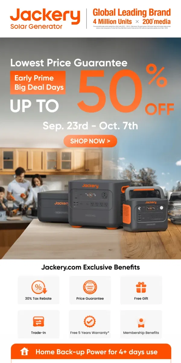 Email from Jackery. 🎉🛍️ Up to 50% Off! | Early Prime Big Deal Days