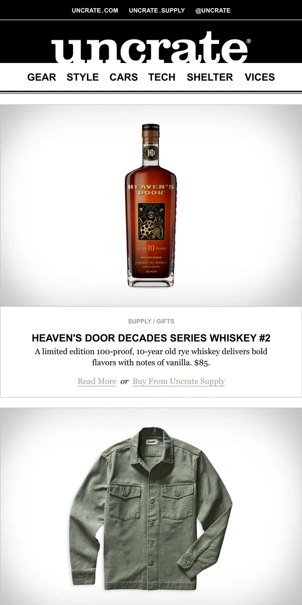 Email from Uncrate. Heaven's Door Decades Series Whiskey #2 & more