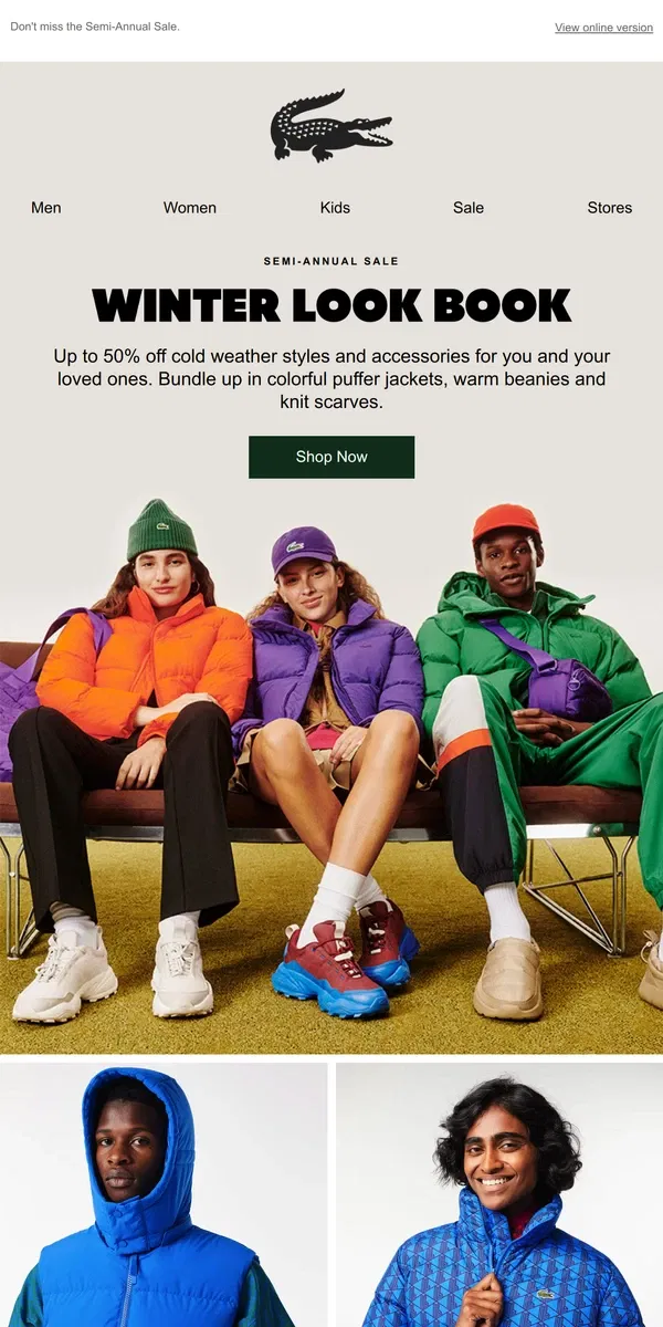 Email from Lacoste. Winter In Lacoste: up to 50% off