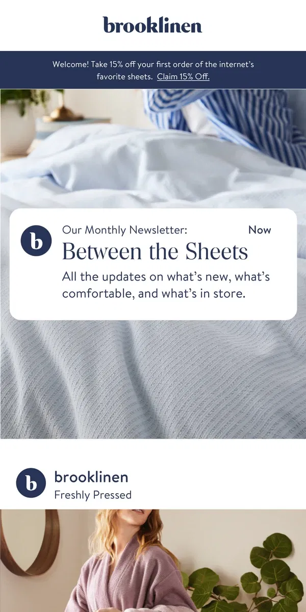 Email from Brooklinen. Introducing: Monthly Recap