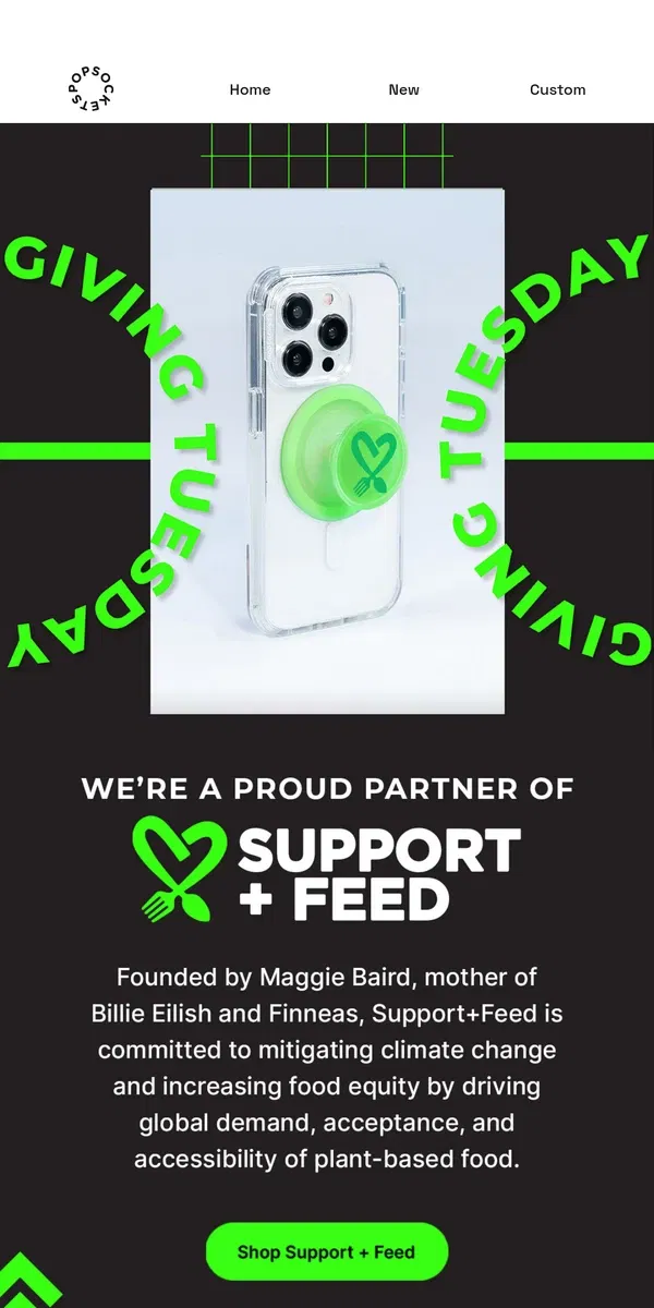 Email from PopSockets. PopSockets is a proud partner of Support+Feed 🌱🌎