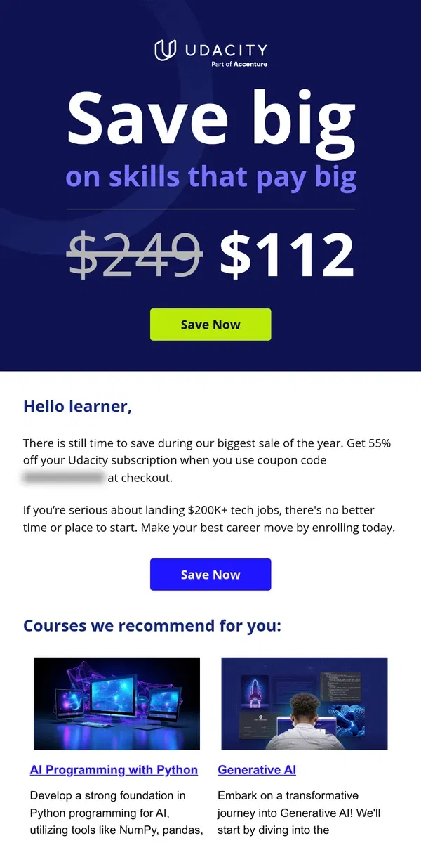 Email from Udacity. ⌛ Cyber Savings end soon!