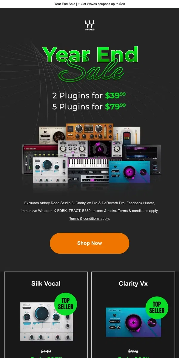 Email from Waves Audio. VOCAL Plugins 🎙️ Choose 2 for $39.99