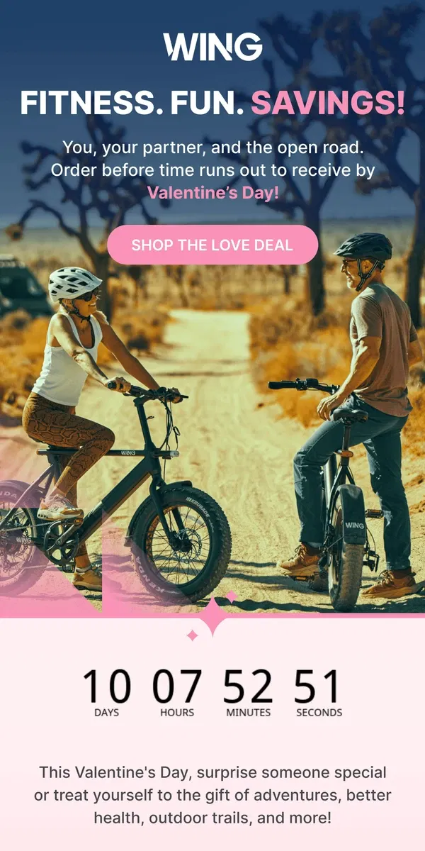 Email from Wing Bikes. Save up to $1,100 OFF two NEW e-bikes