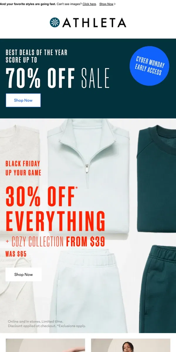 Email from Athleta. Your Black Friday 30% off is almost gone