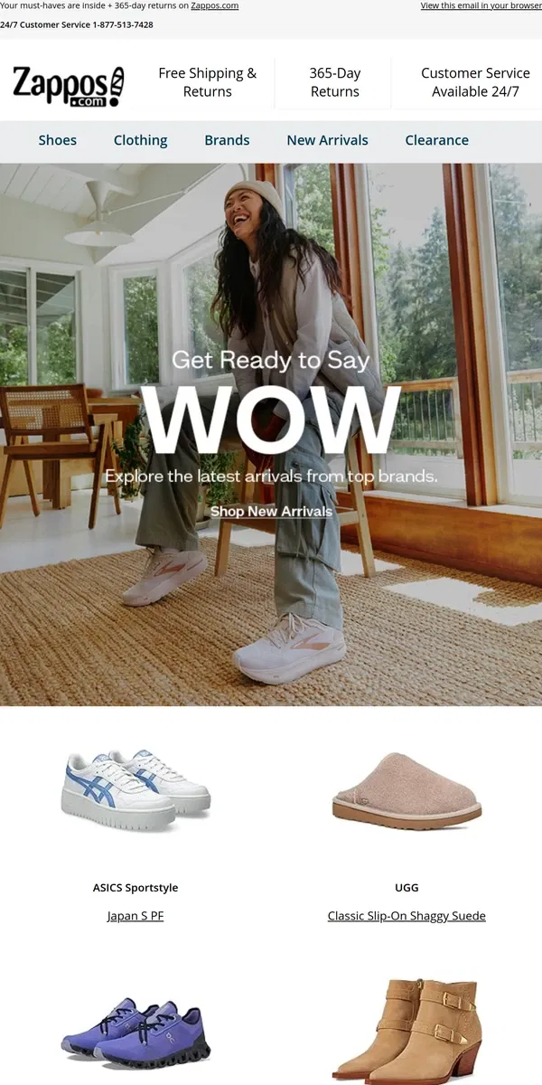 Email from Zappos. The Weekly WOW: ASICS, UGG®, On, and more!