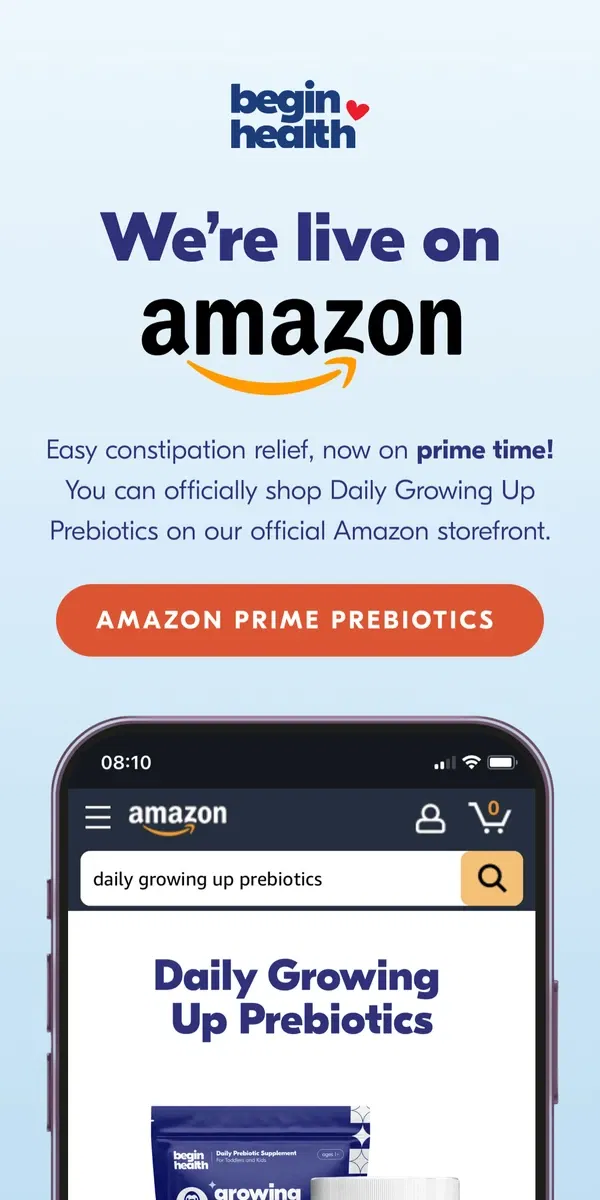 Email from Begin Health. You can now Amazon Prime easy poops!