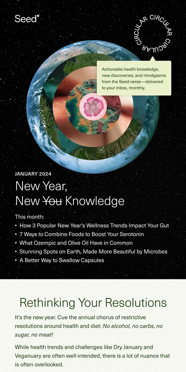 Email from Seed. Your microbes want you to rethink your resolutions.